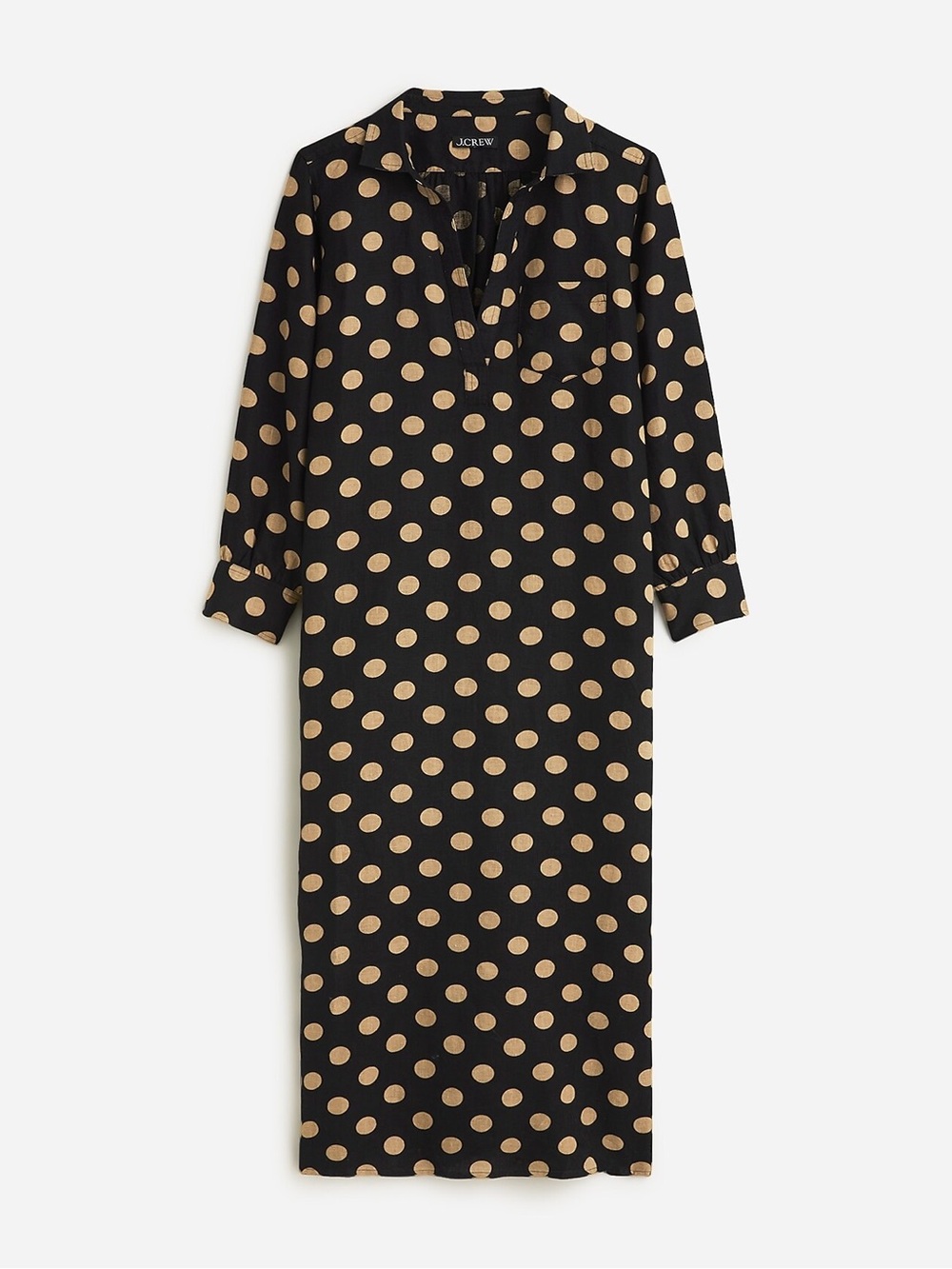 J.Crew Bungalow Maxi Popover Dress In black/tan Dot Linen size large